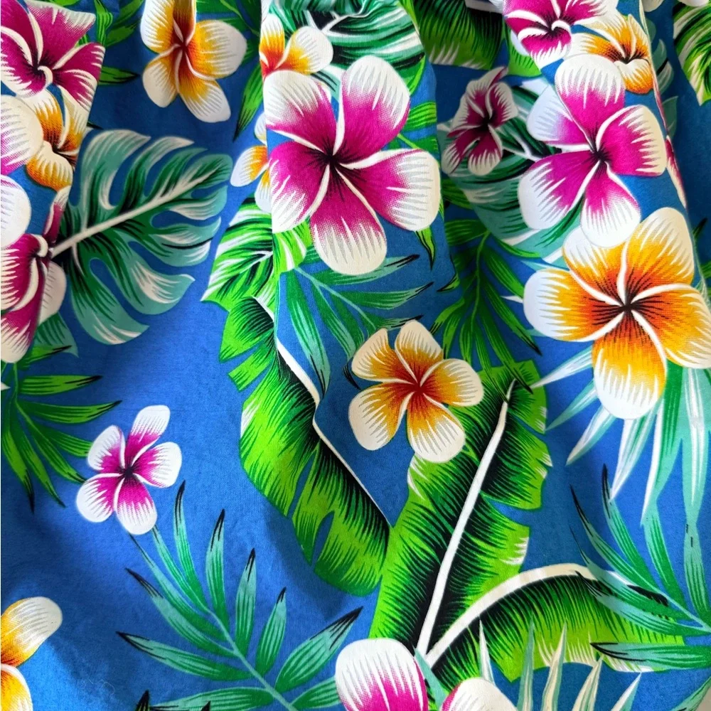 Bright Blue Tropical Floral Hawaii Girls' Dress